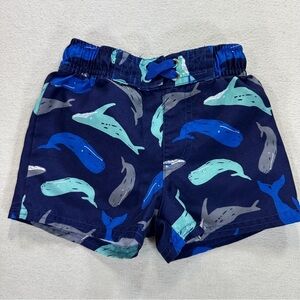 Cat & Jack Navy Whale Adventure Kids' Swim Trunks Shorts Sz  12-18 M